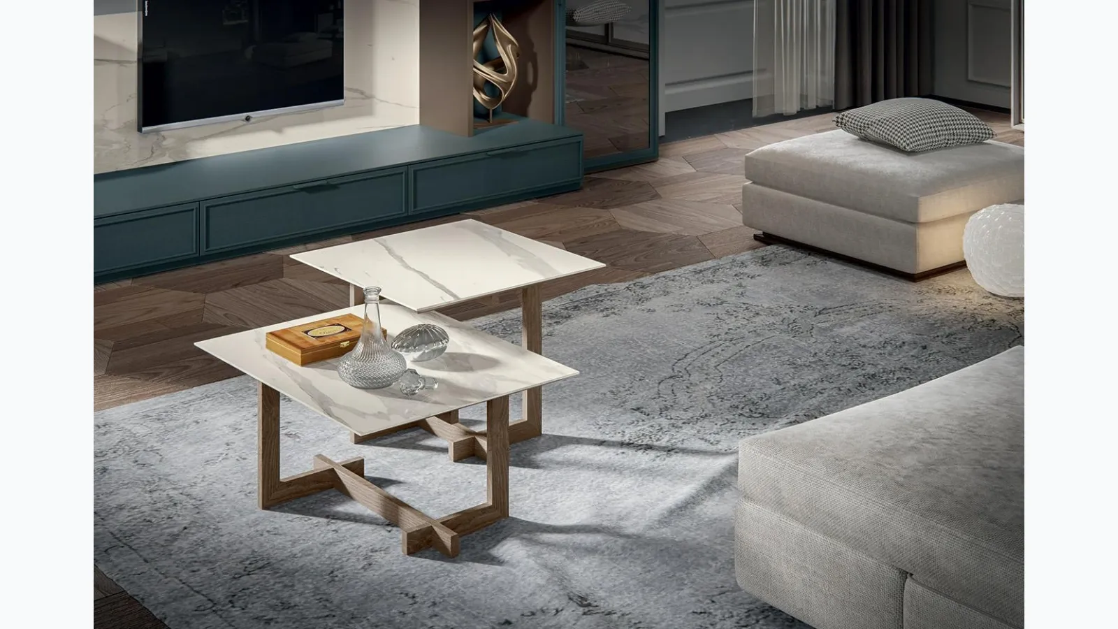 Tavolino Zen Zenith in ceramica con base in legno di Mobilgam