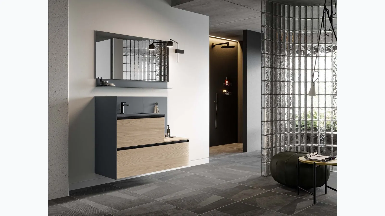 Mobile da Bagno sospeso Deep 03 in materico rovere Virginia di Birex