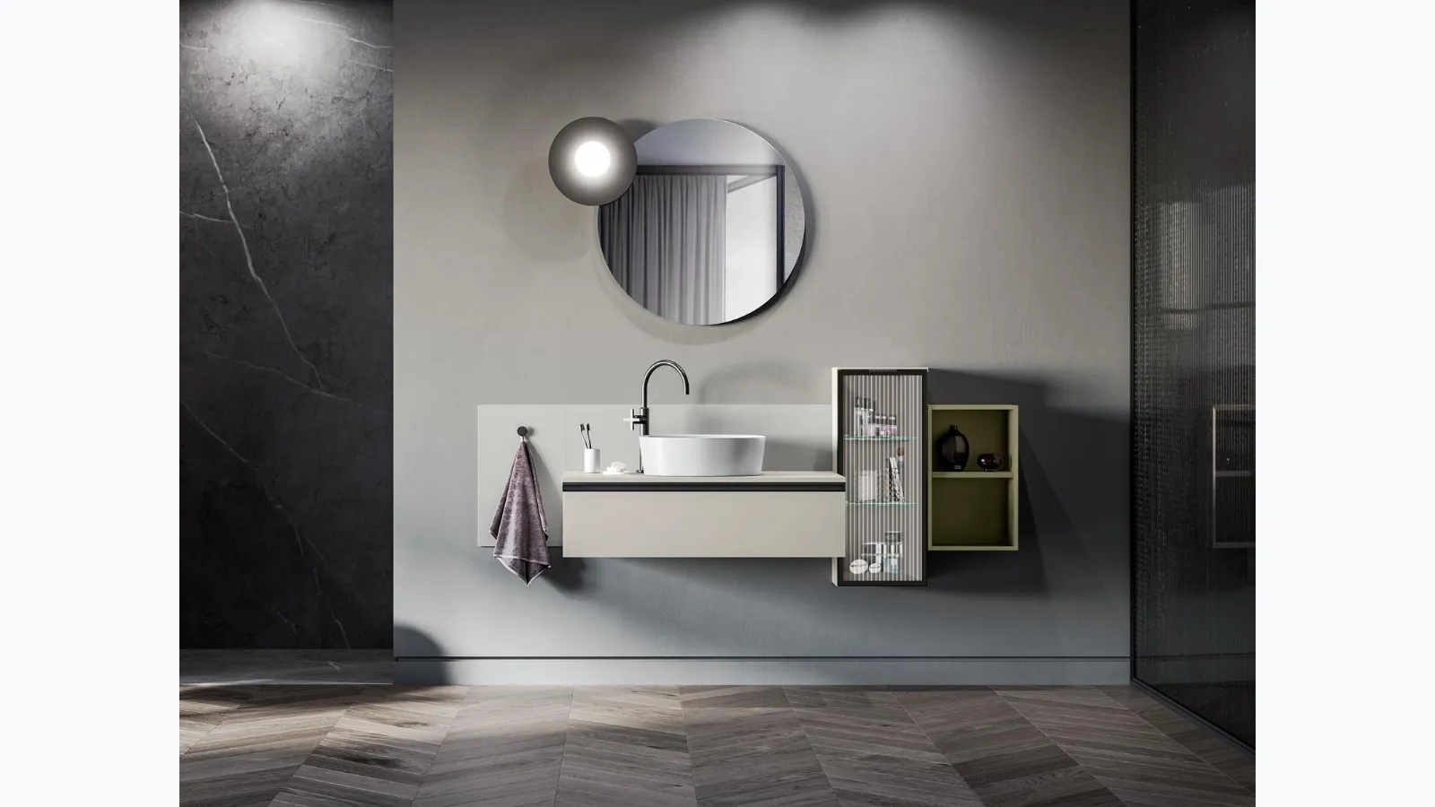 Mobile da Bagno sospeso Deep 06 in laccato effetto cemento perla di Birex