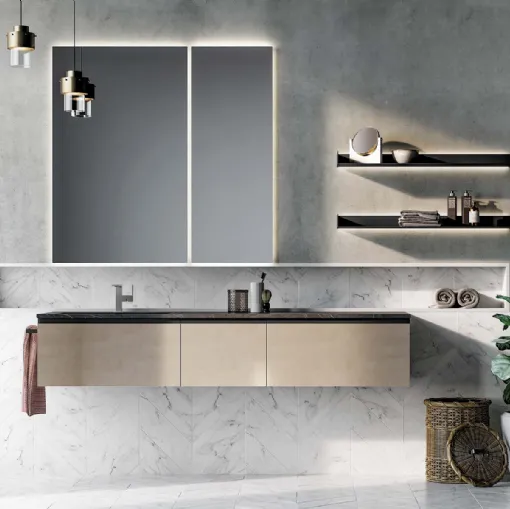 Mobile da Bagno sospeso Gola Up 07 in laccato metallico nichel di Birex