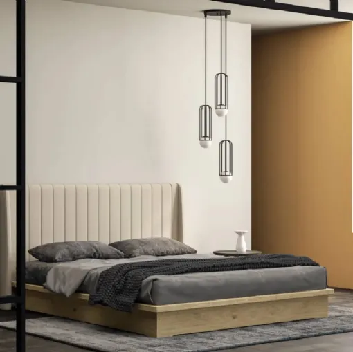 Letto Essential in legno di rovere con testiera in tessuto imbottito di Fratelli Mirandola