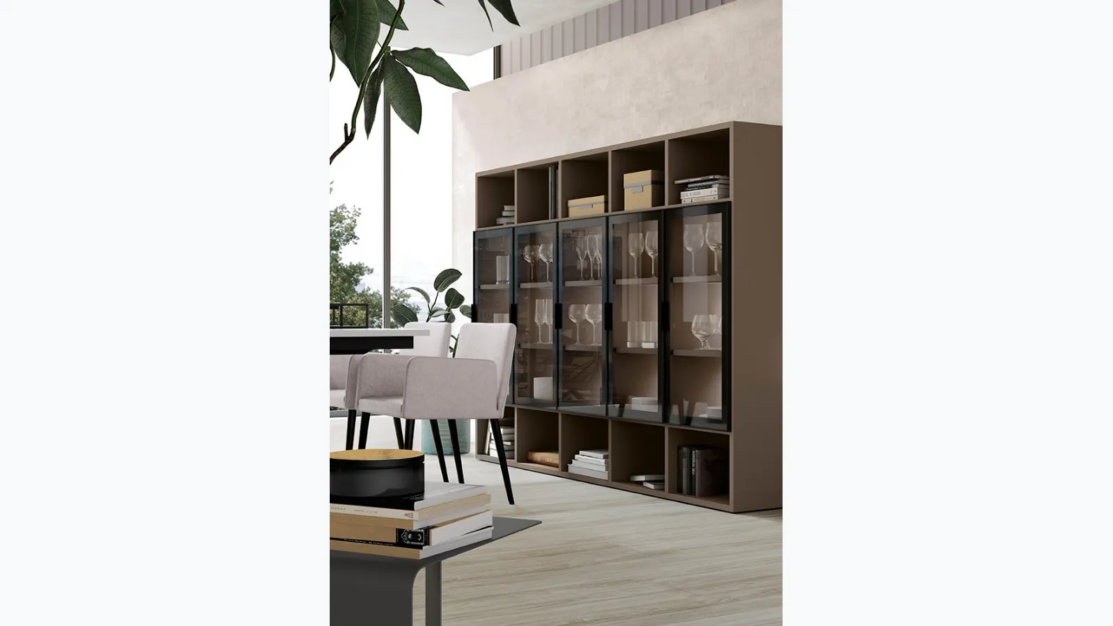 Libreria in melaminico con ante in vetro Golf Infinity L08 di Colombini Casa