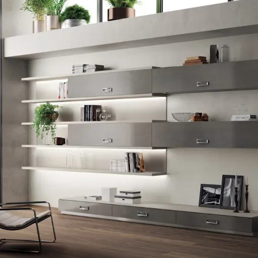 Libreria Living Exclusiva in laccato ossidato Stained Steel di Scavolini