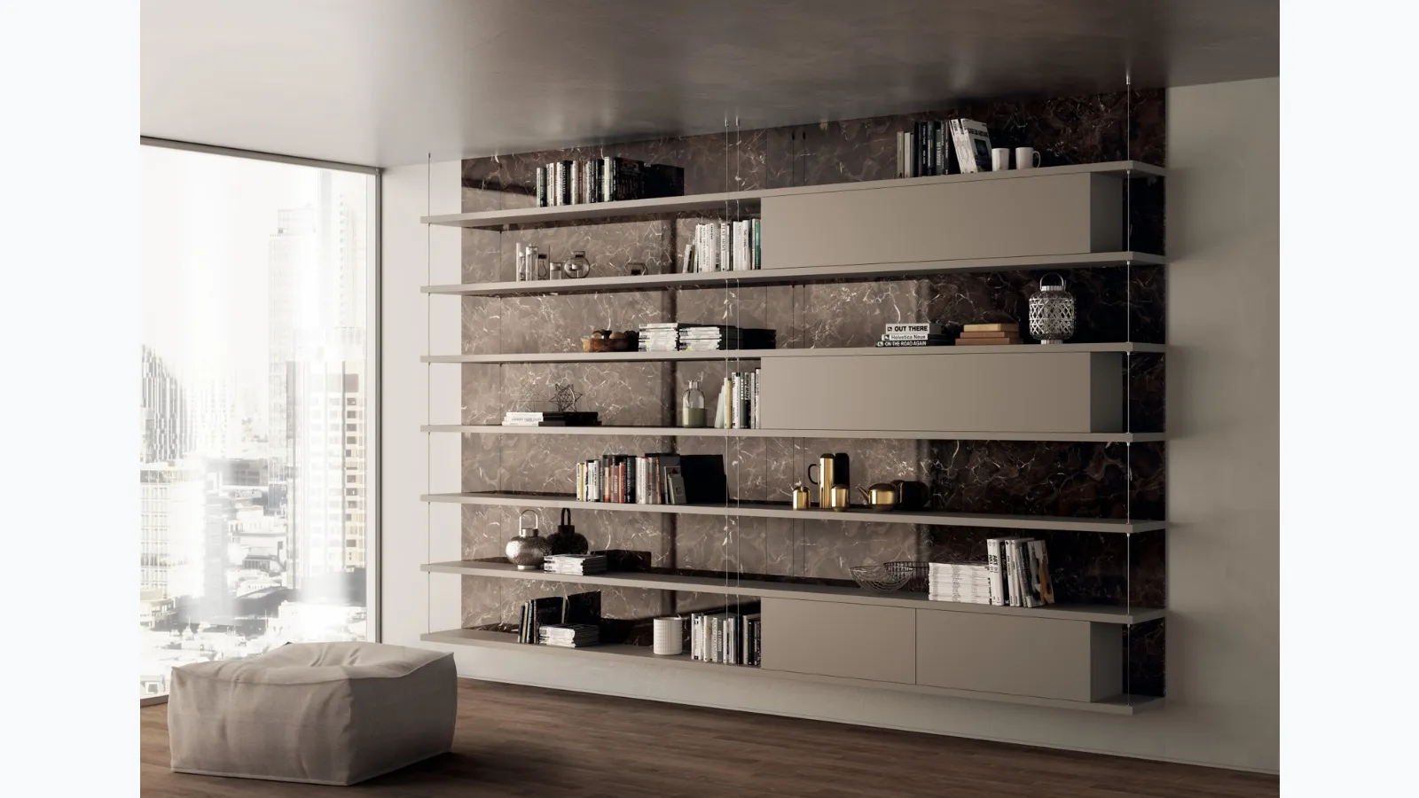 Libreria sospesa Living Exclusiva in laccato opaco Visone di Scavolini