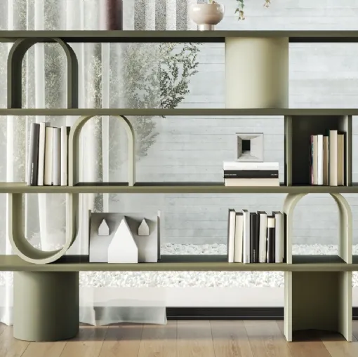 Libreria divisoria Libera Round in legno laccato con ripiani in metallo di Ronda Design