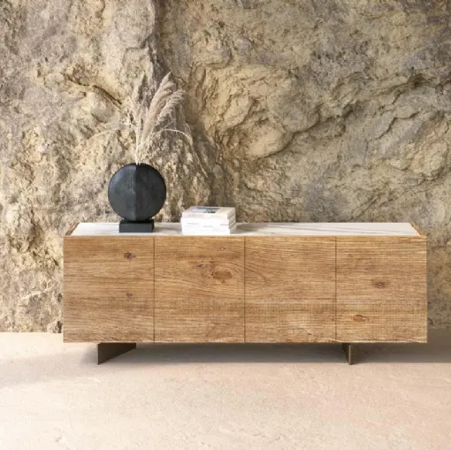 Madia in legno secolare con top in marmo Geode di Nature Design