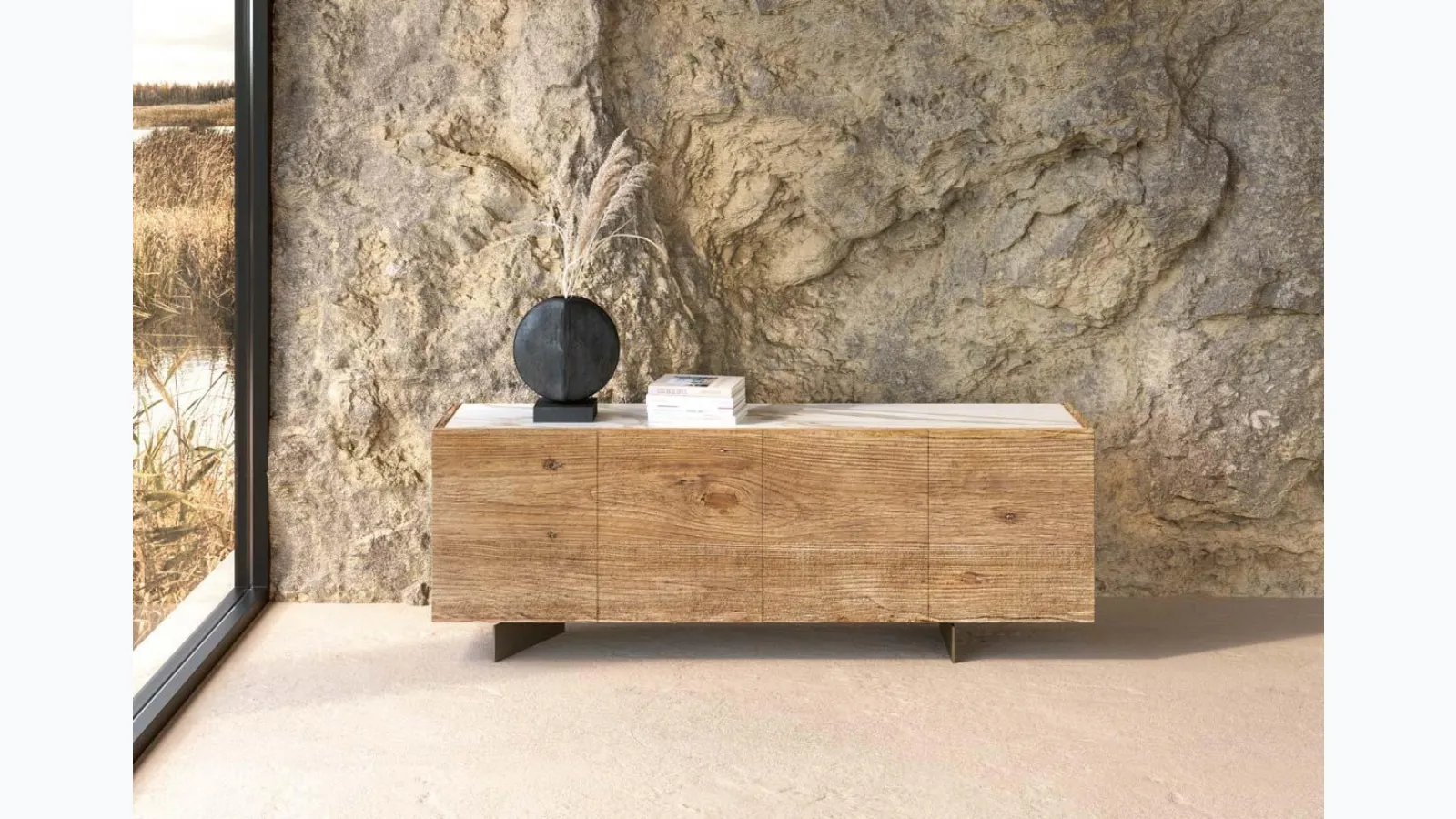 Madia in legno secolare con top in marmo Geode di Nature Design