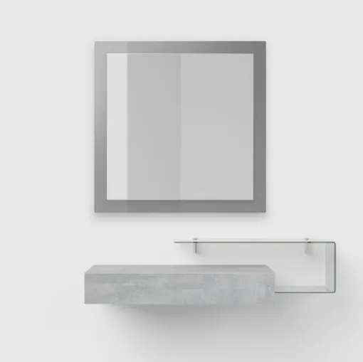Mobile ingresso con specchiera, contenitore modulare in laminato e mensola sagomata in vetro Due di Pezzani