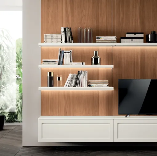 Parete Attrezzata Living Carattere in laccato opaco Bianco Prestige di Scavolini