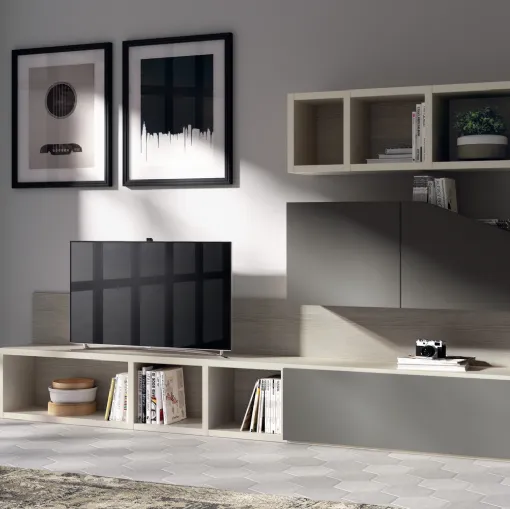 Parete Attrezzata Living Flux in laccato opaco Grigio Titanio di Scavolini