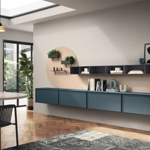 Parete Attrezzata Living Jeometrica Verde Ottanio di Scavolini