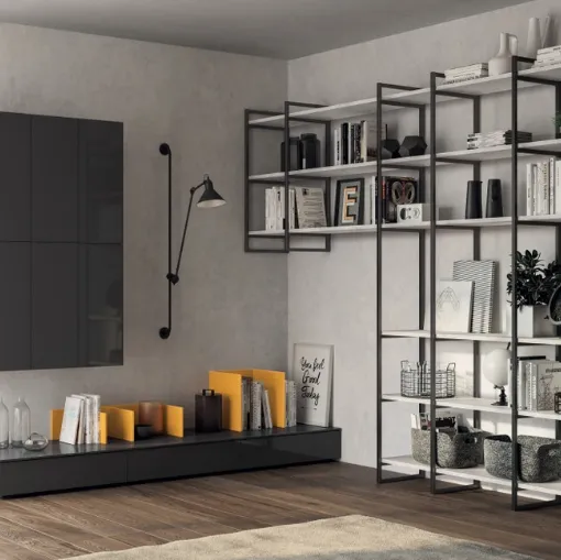 Parete Attrezzata Living Sax in laccato lucido Grigio Ferro di Scavolini