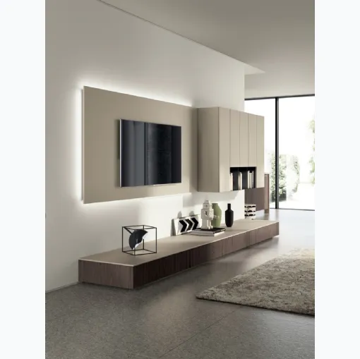 Parete Attrezzata Living Sax in decorativo Noce e laccato Visone di Scavolini