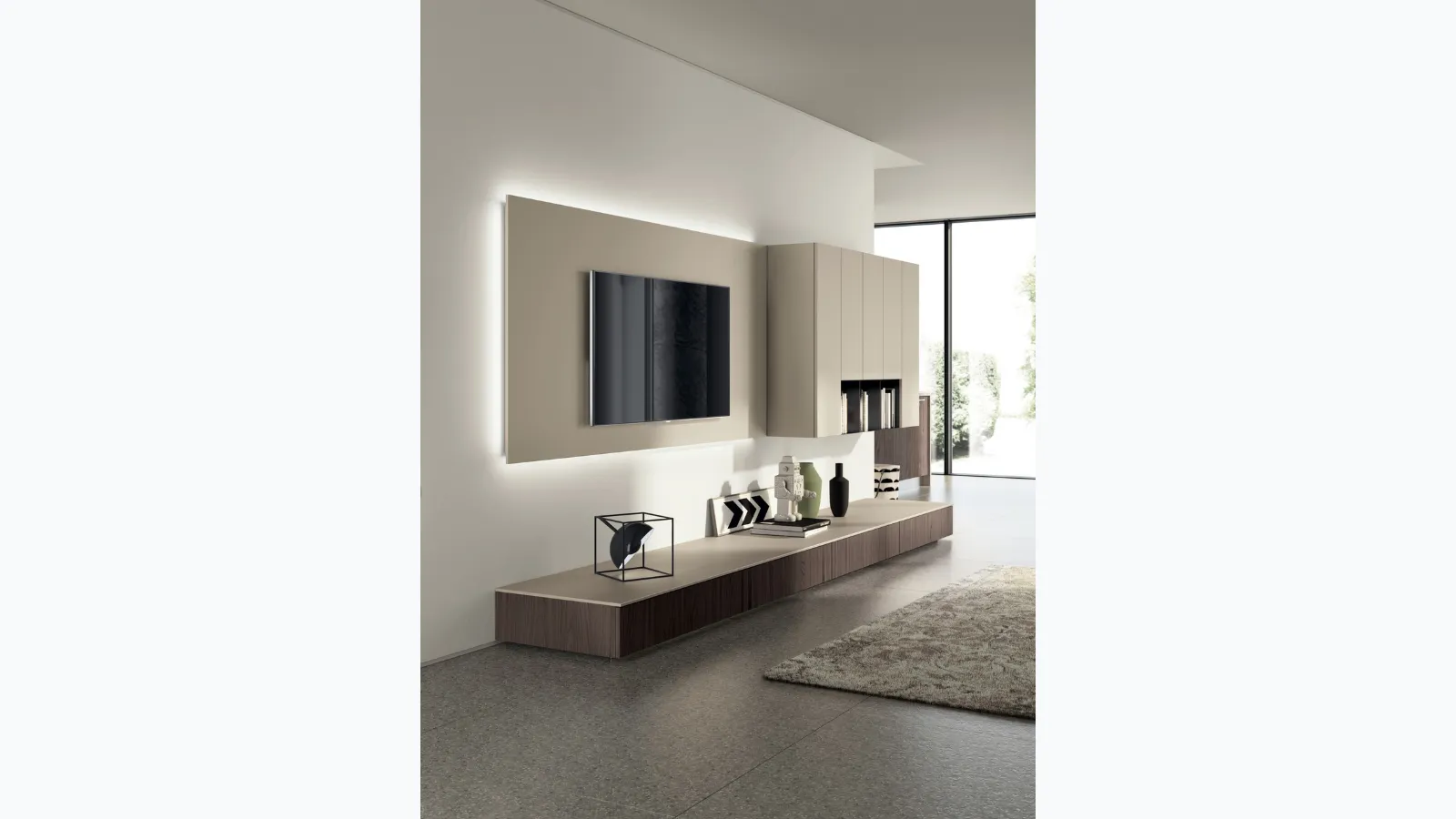 Parete Attrezzata Living Sax in decorativo Noce e laccato Visone di Scavolini