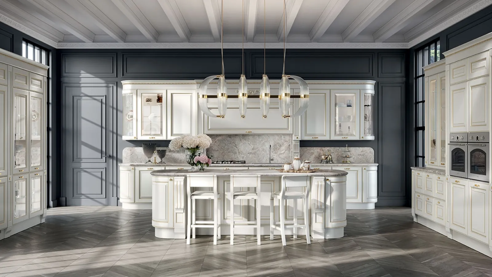 Cucina Classica Baltimora in laccato Bianco e Oro di Scavolini