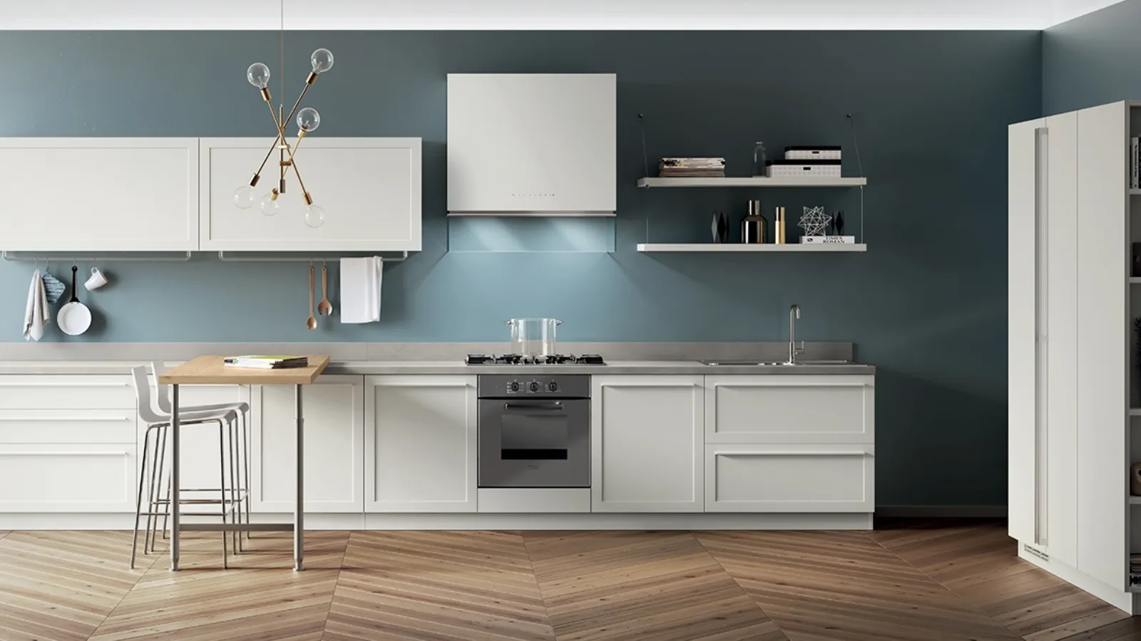 Cucina Moderna Carattere Bianco Prestige con penisola di Scavolini