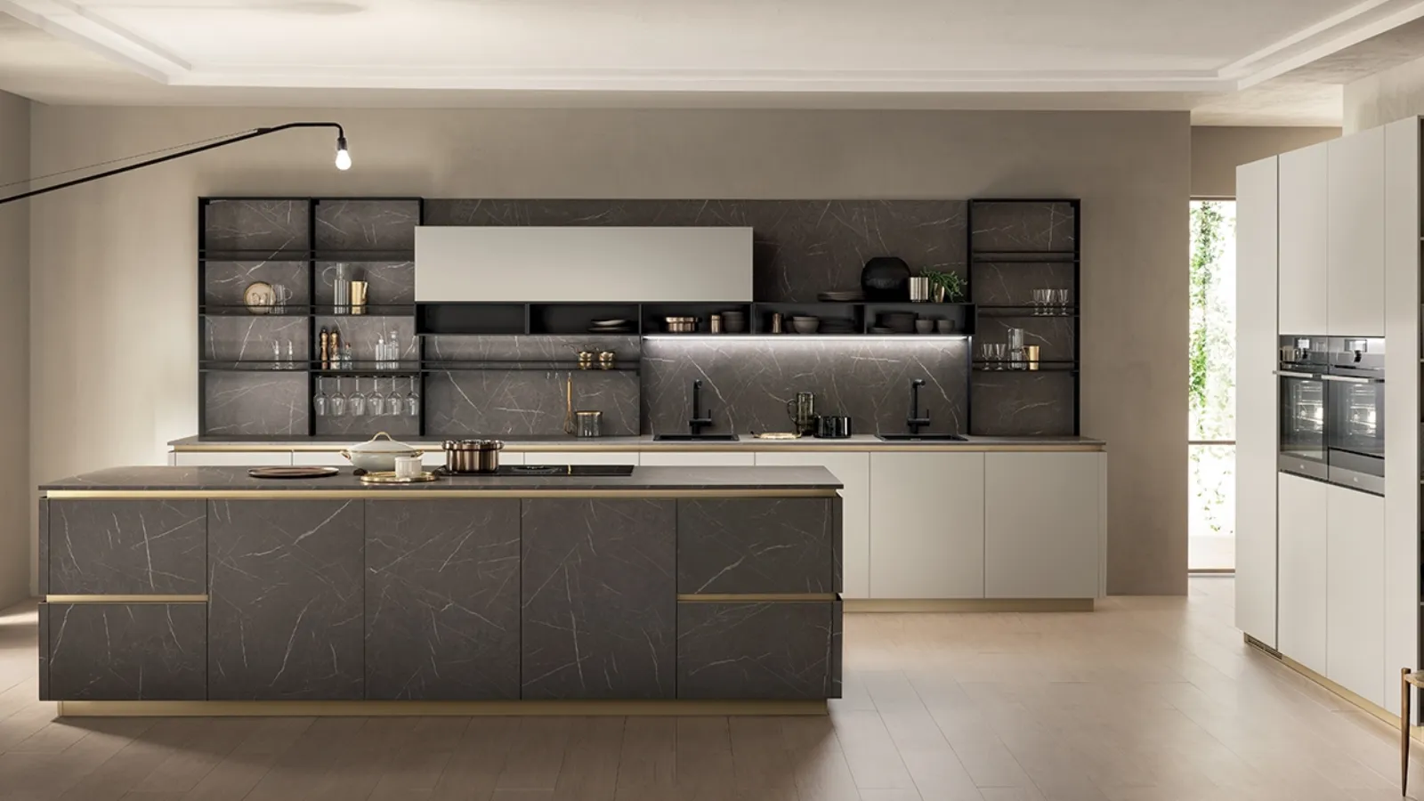 Cucina Moderna DeLinea in Pietra Grey e Grigio Chiaro opaco di Scavolini