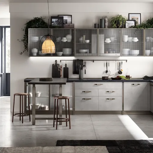 Cucina Moderna angolare con penisola Diesel get Together Industrial Showcases di Scavolini