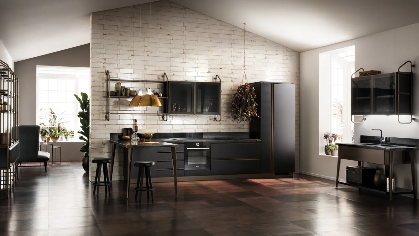 Cucina Moderna Diesel Open Workshop con Top in Corial Gravel di Scavolini