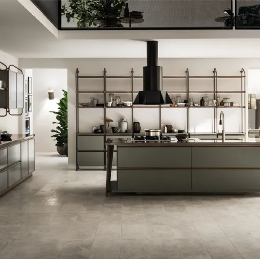 Cucina Moderna Diesel Open Workshop laccato Verde Minerale di Scavolini