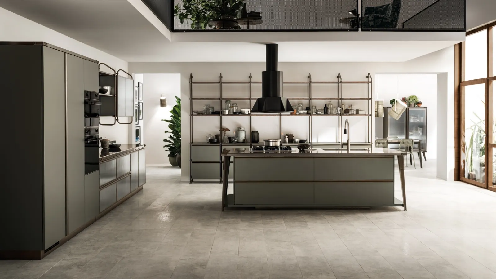 Cucina Moderna Diesel Open Workshop laccato Verde Minerale di Scavolini