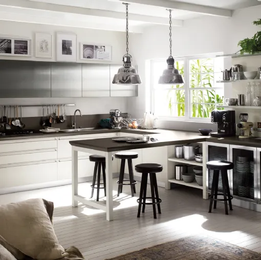 Cucina Moderna angolare con penisola Diesel Social Kitchen in Rovere laccato Tortora di Scavolini