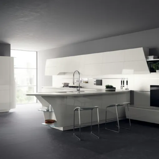 Cucina Moderna con penisola Flux Swing in Bianco lucido di Scavolini