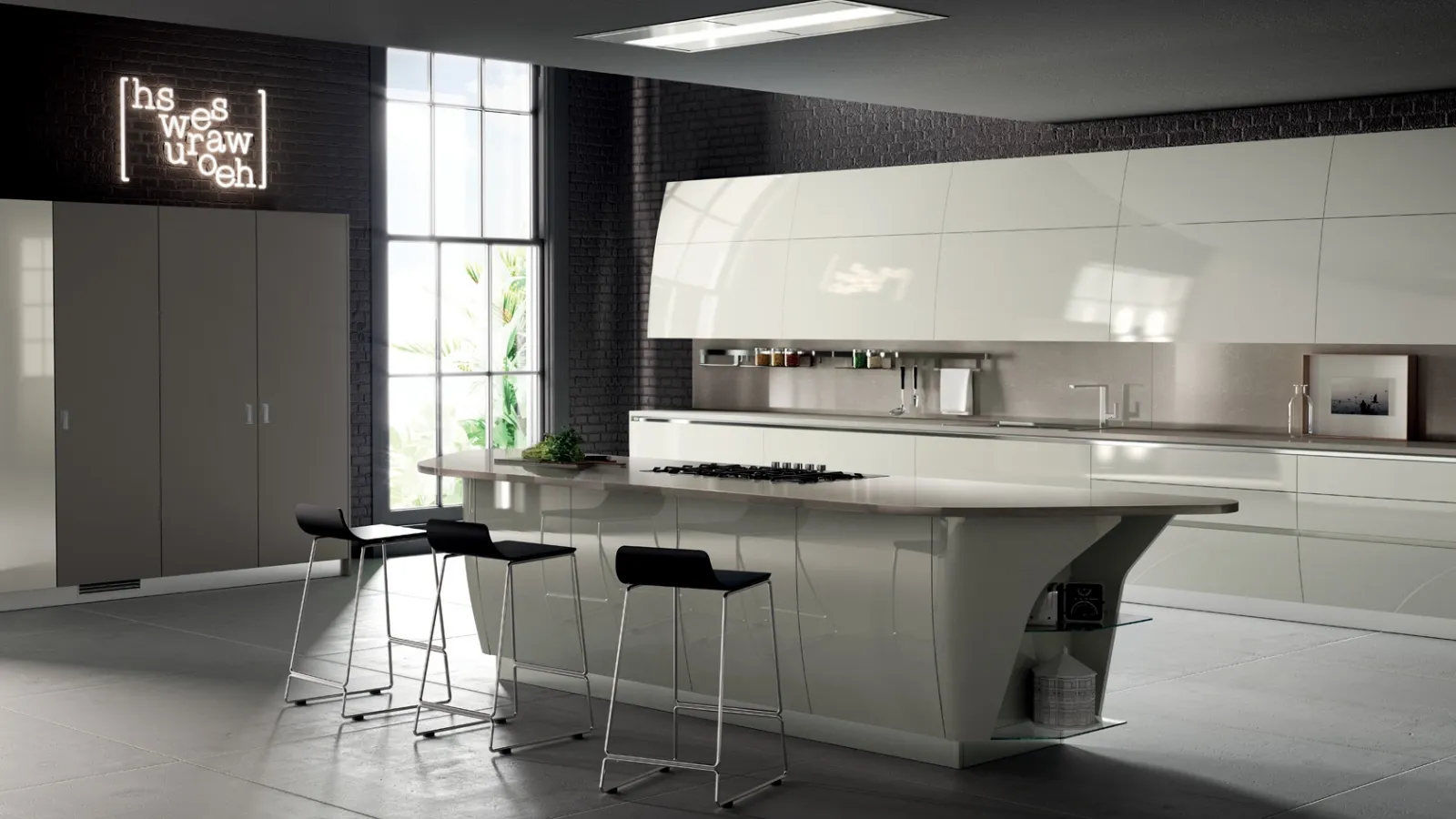 Cucina Moderna Flux Swing laccato lucido Avorio di Scavolini