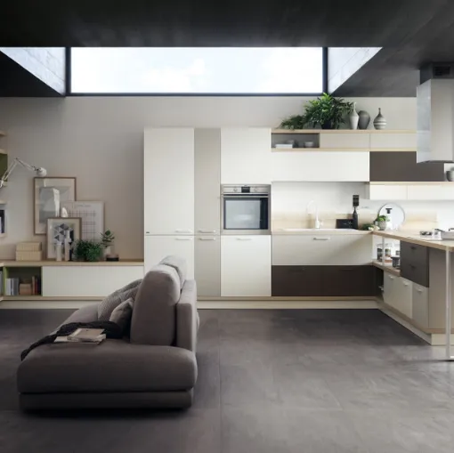 Cucina Moderna Foodshelf Bianco Puro Grigio Gabbiano e Grigio Terra di Scavolini