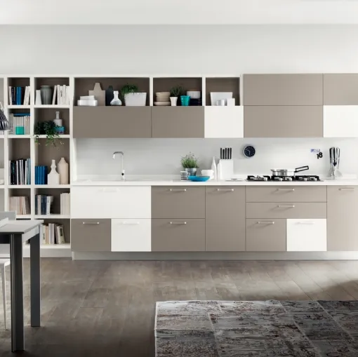 Cucina Moderna Foodshelf Grigio Selce e Bianco Puro di Scavolini