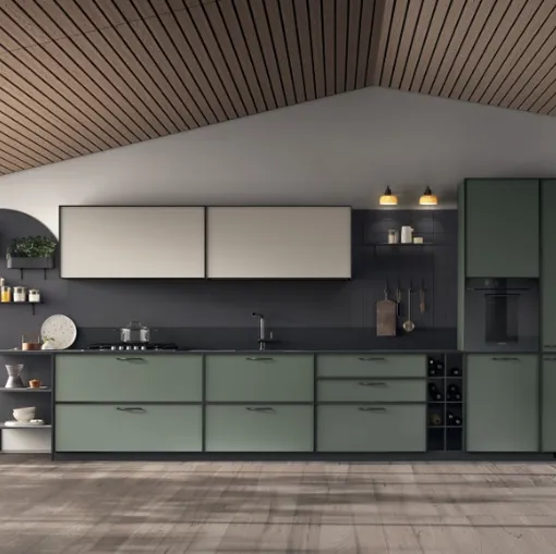 Cucina Moderna Jeometrica in decorativo Selva e Soft Beige di Scavolini