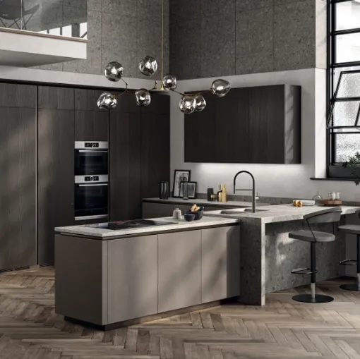 Cucina Moderna Liberamente in Biomalta Argilla Agra e Rovere Carbone di Scavolini