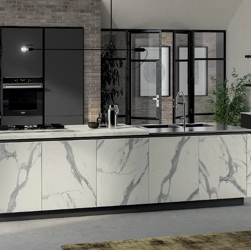 Cucina Moderna Liberamente in laminato Statuario e Grigio Ferro di Scavolini