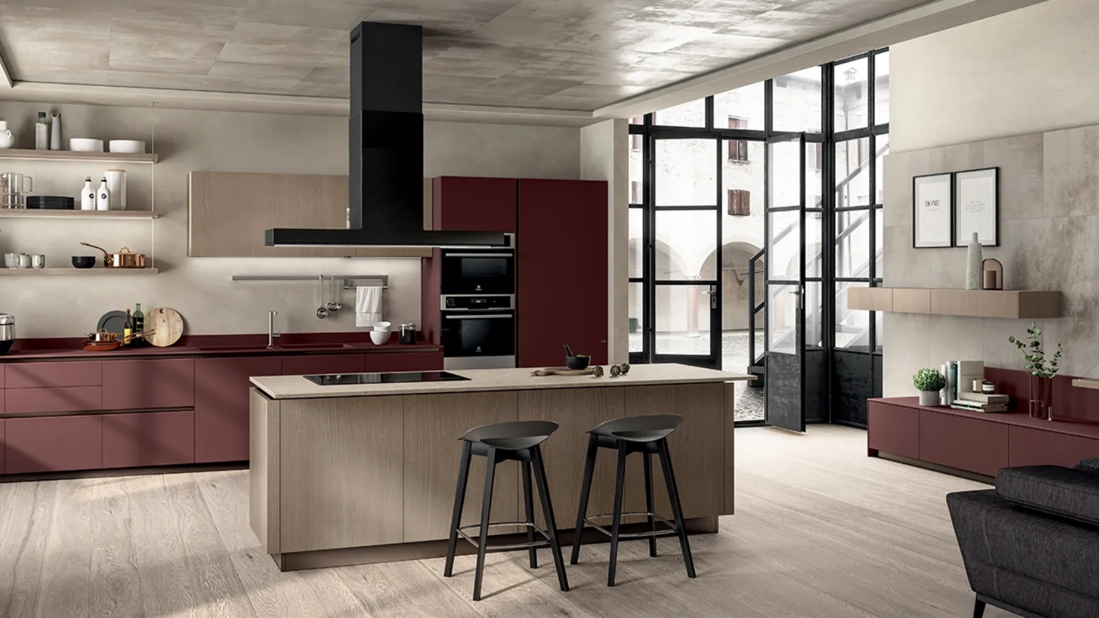 Cucina Moderna Liberamente Rosso Jaipur e Rovere Dune di Scavolini