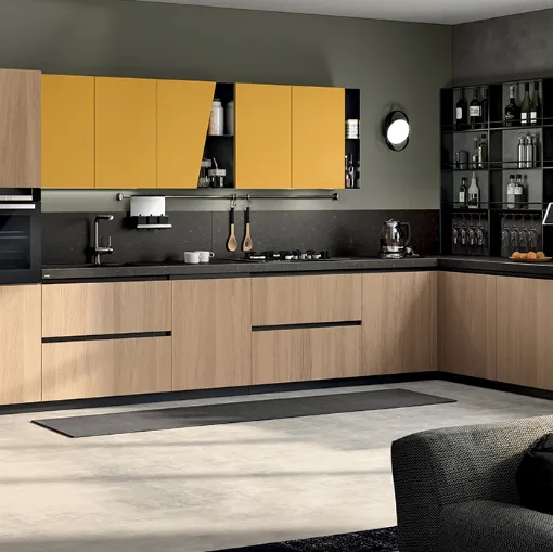 Cucina Moderna Liberamente Rovere Grano e Giallo Senape di Scavolini