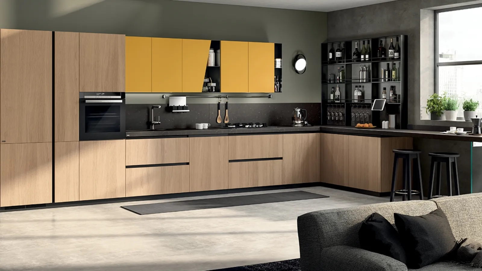 Cucina Moderna Liberamente Rovere Grano e Giallo Senape di Scavolini