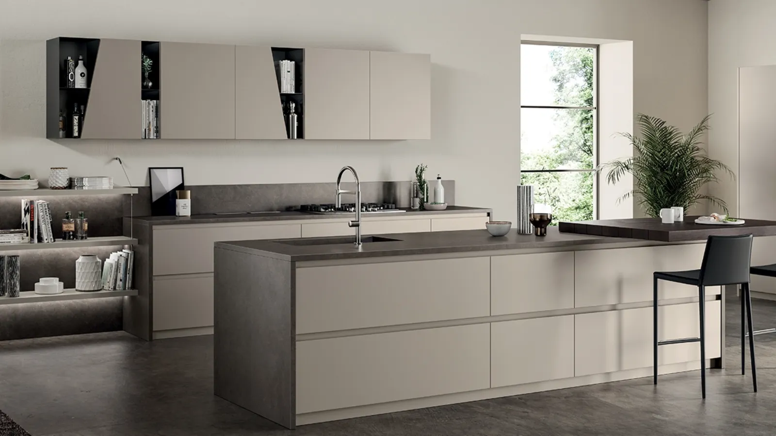 Cucina Moderne Liberamente Visone ed Antracite di Scavolini