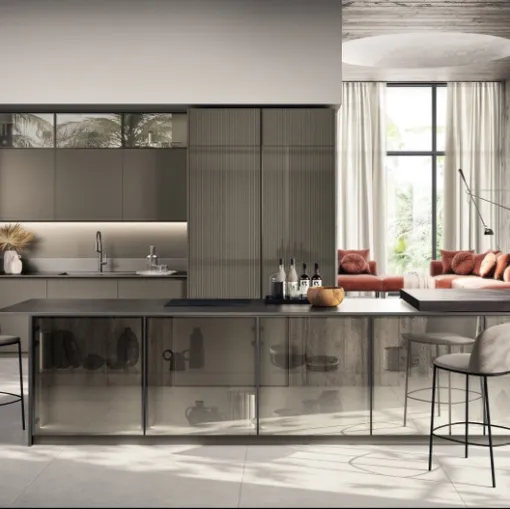 Cucina Moderna Libra in laccato lucido e opaco effetto Perlato Cuvée di Scavolini