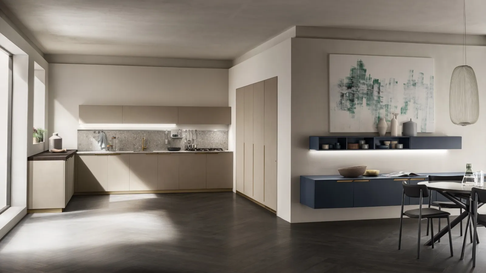 Cucina Moderna Mia in Biomalta Argilla Dehli e Blu Moon di Scavolini