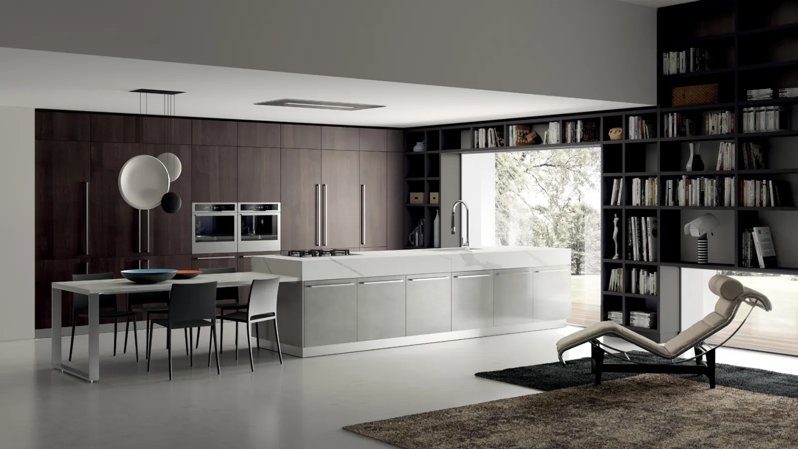 Cucina Moderna Mood in Noce Saxony e laccato Stained Alluminium di Scavolini