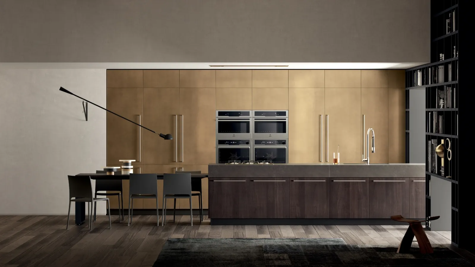 Cucina Moderna Mood in Noce Saxony e laccato Stained Brass di Scavolini