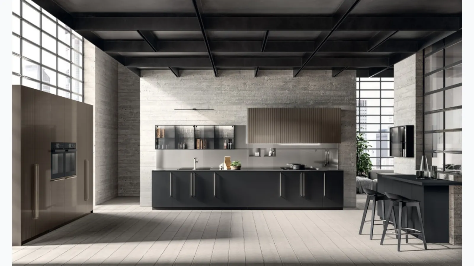 Cucina Moderna Musa in Fenix Nero Ingo e laccato lucido effetto perlato di Scavolini