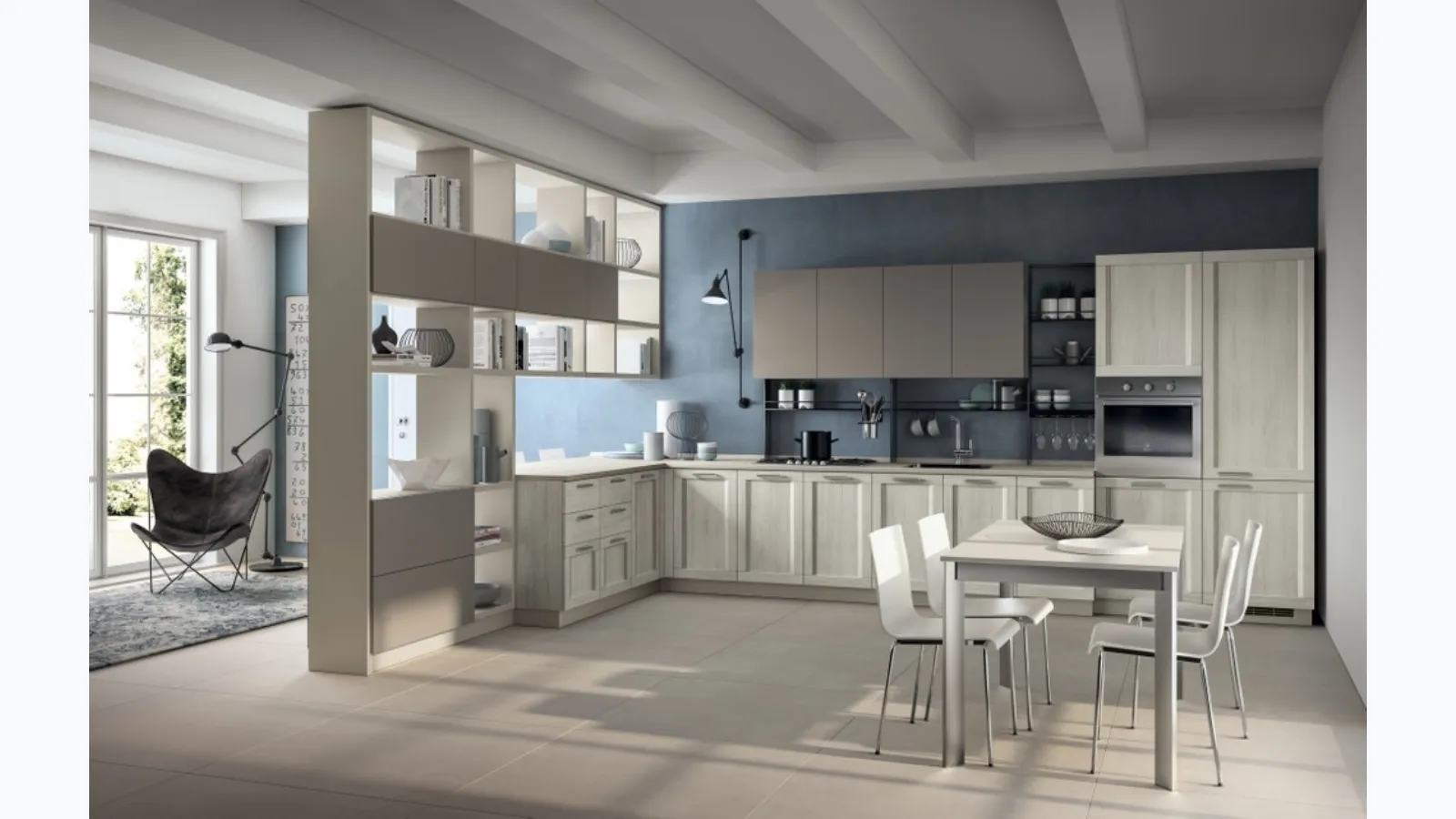 Cucina moderna angolare Sax in decorativo Rovere Artic e laccato opaco di Scavolini