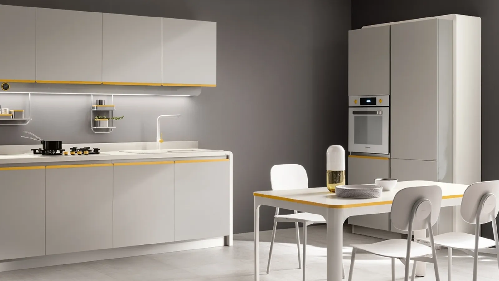 Cucina Moderna Dandy Plus Grigio Velo e maniglia Giallo Senape di Scavolini