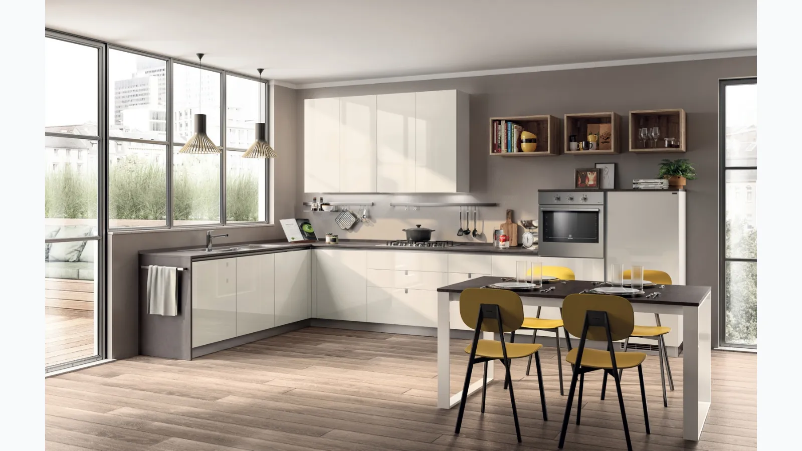 Cucina Moderna angolare Urban & Urban in laccato Bianco lucido di Scavolini