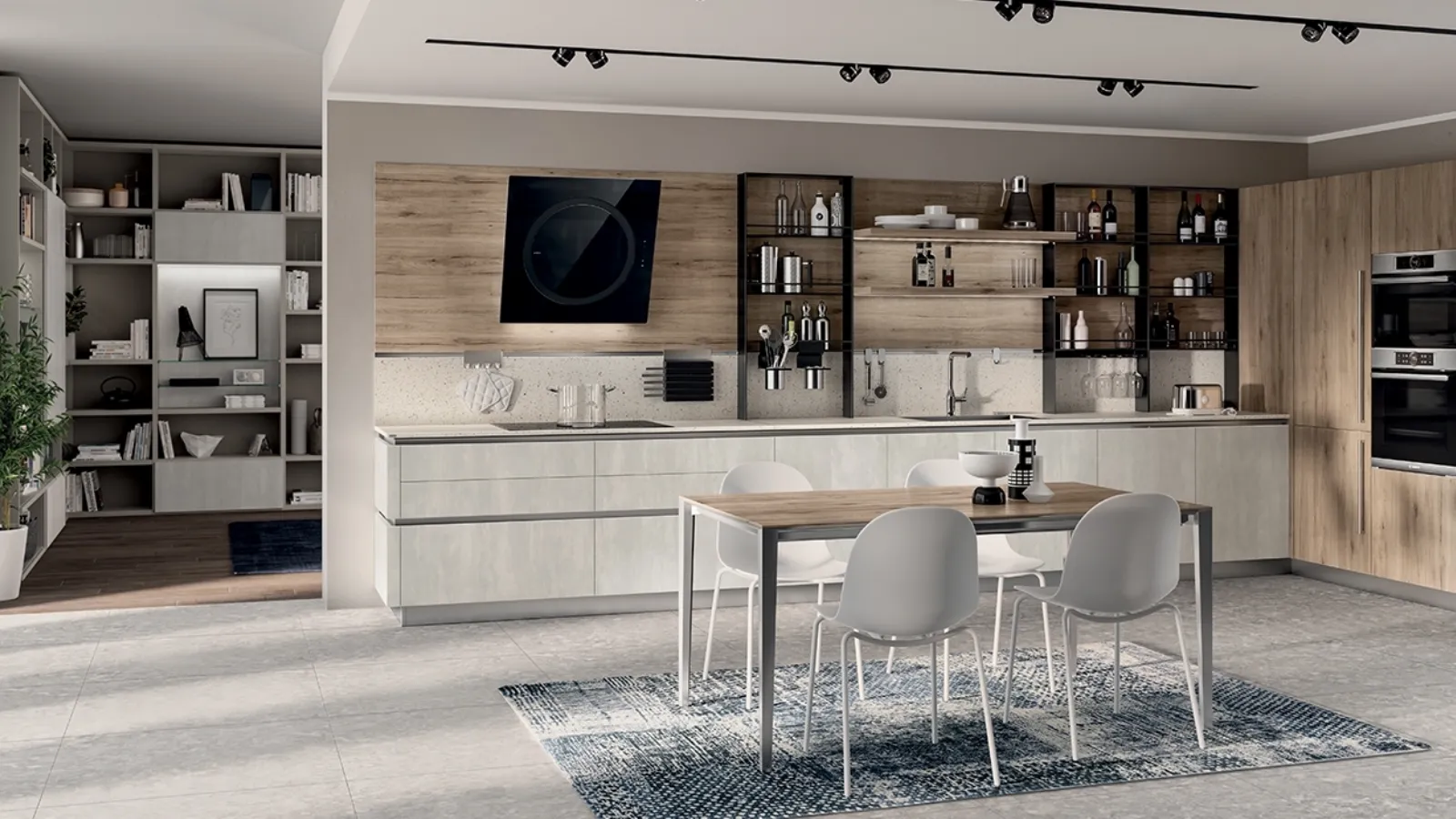 Cucina su misura Liberamente Concrete Jersey e Rovere Voyage di Scavolini