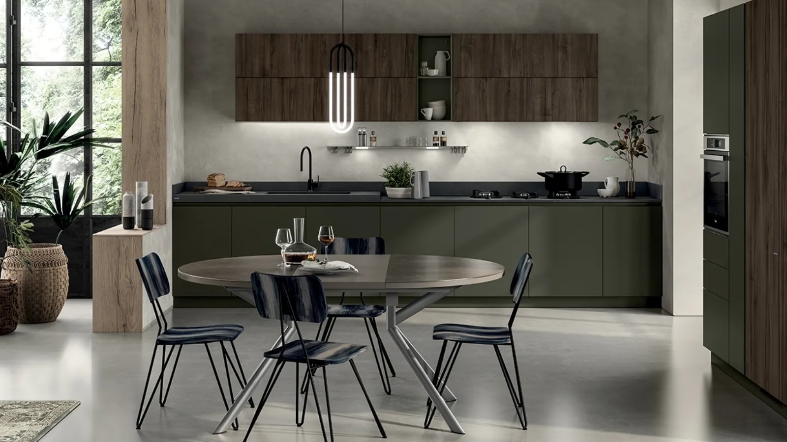 Cucina su misura Liberamente Verde Minerale e Noce Garden di Scavolini