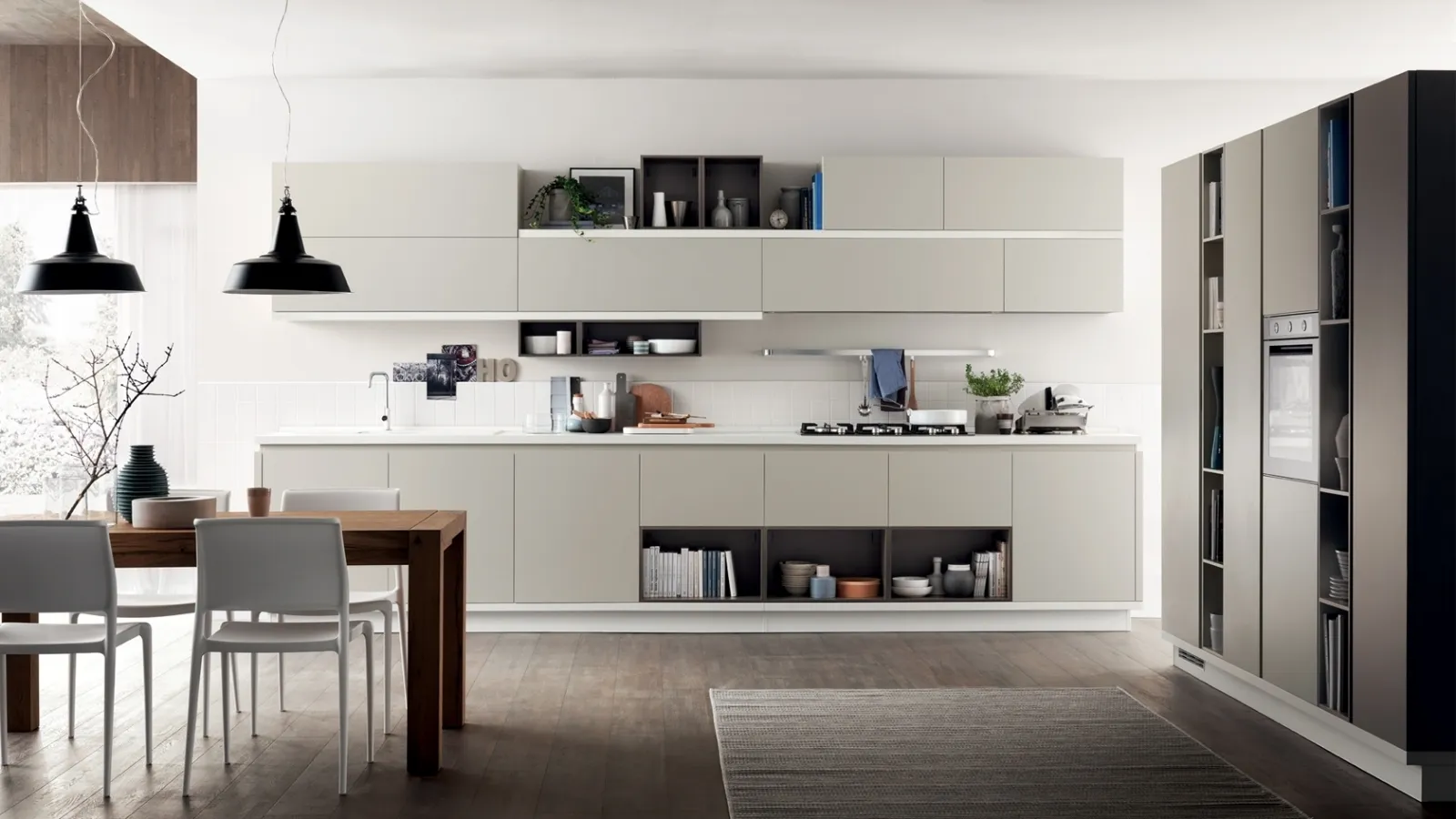 Cucina su misura Foodshelf Grigio Gabbiano e Grigio Terra di Scavolini